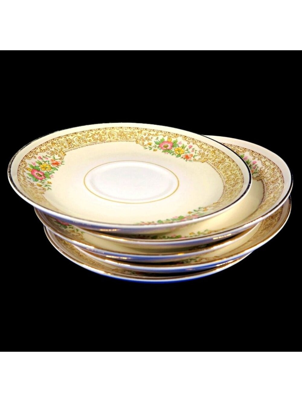 1944 Homer Laughlin Eggshell Nautilus Saucers Ornate Floral & Filigree, Set of 5